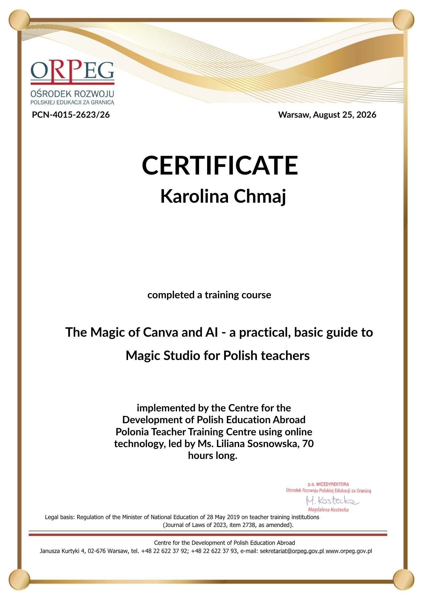 certificate orpeg