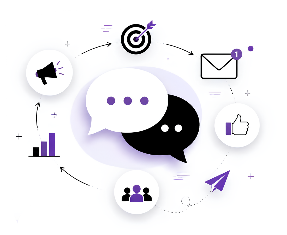 Ikona marketingu i komunikacji — kampanie, social media, Canva