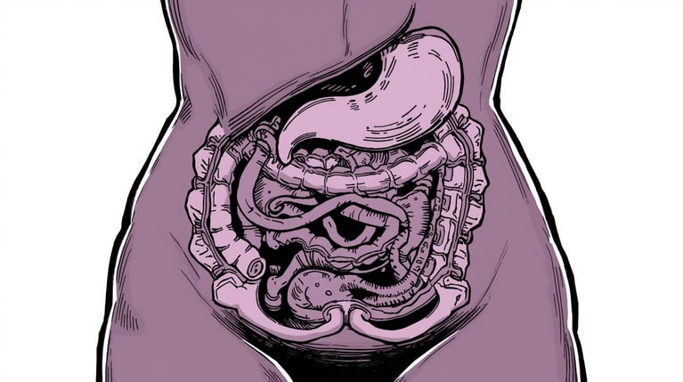 stwórz grafikę przedstawiającą normalne kobiece brzuchy. kolory biało-czarny- fioletowy, styl  komiksowy, spokój i stonowanie (1)