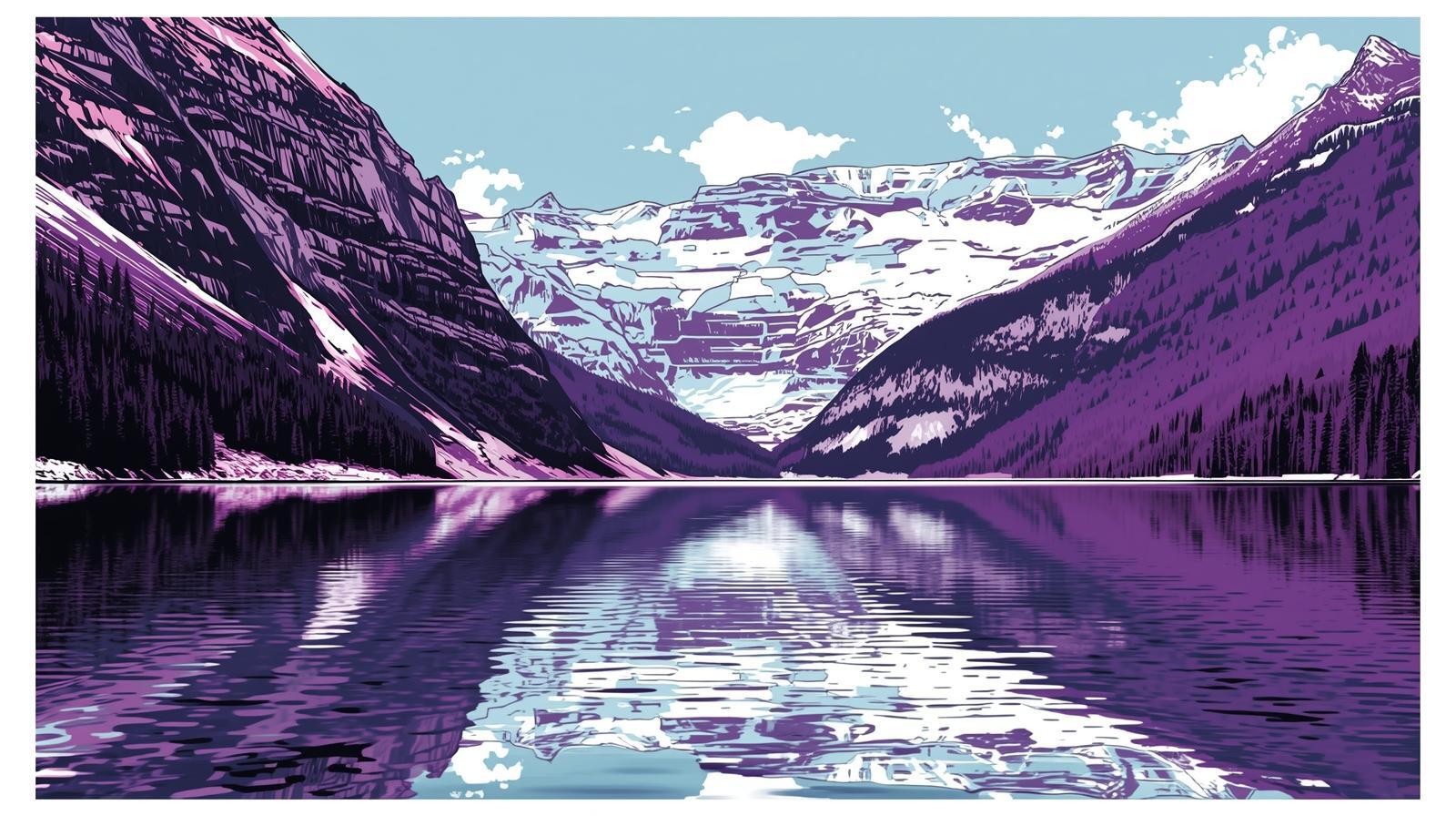 stwórz plakat przedstawiający w komiksowy sposób wycieczki nad jezioro po szwajcarii, kolory biały, czarny fioletowy. bez napisów (2)